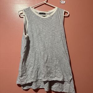Zara Womens Tank Top L Large Black White Striped Sleeveless Shirt High Low